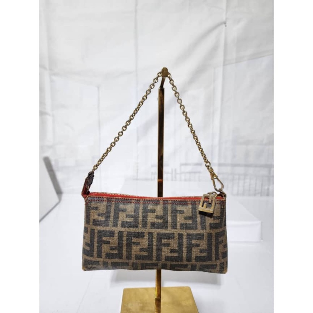 Authentic FENDI Zucca Spalmati Pochette Brown - Picture 12 of 12